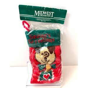 Vintage Midwest Importers Knit Dog Christmas Stocking